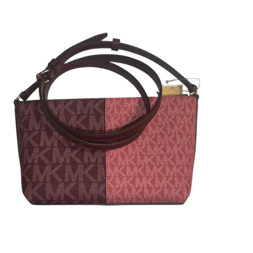 Michael Kors Jet Set Crossbody In Oxblood And Lighter Pink